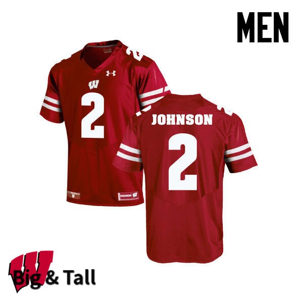 Wisconsin Badgers Men's #2 Patrick Johnson NCAA Under Armour Authentic Red Big & Tall College Stitched Football Jersey MX40J31TF